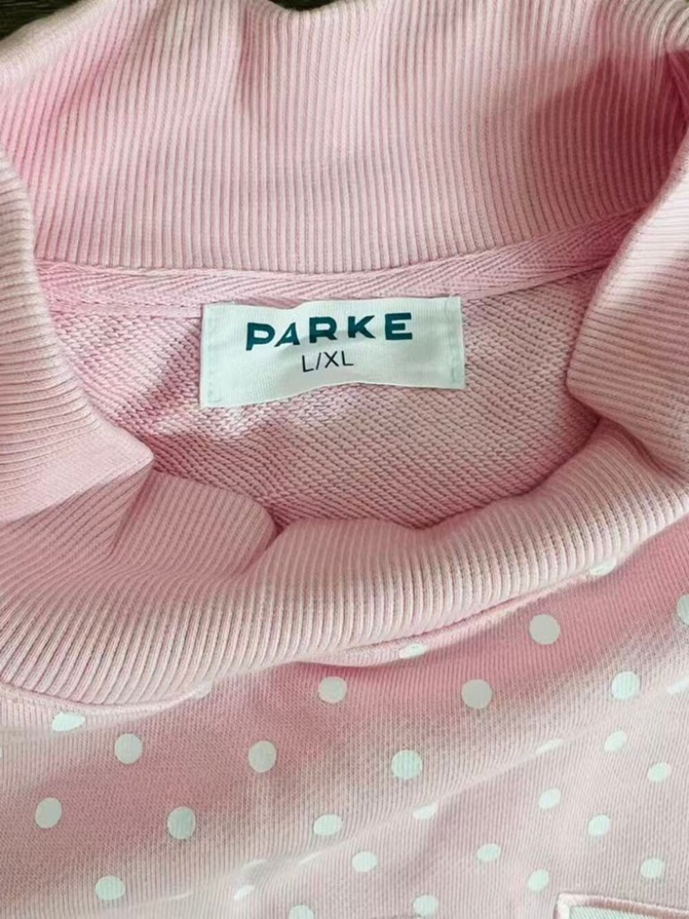 Parke Pink Polka Dot Mock Neck Sweatshirt - Picture 7 of 7